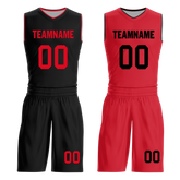 Custom Black Red Classic Style Reversible Basketball Uniform Personalized COOLMAX BBJR-D017018
